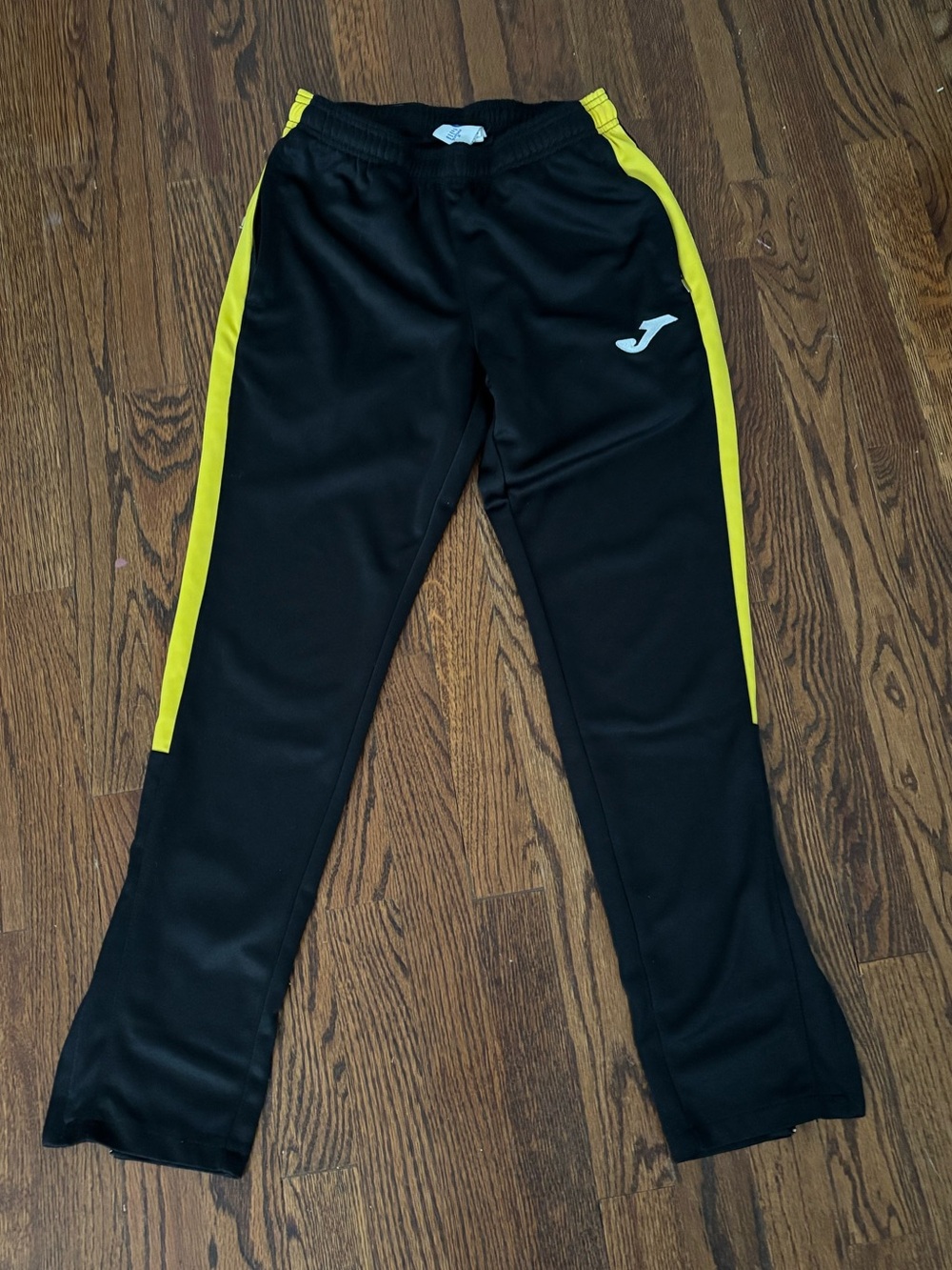Joma Men’s Black Track Pants with Yellow Side Stripes Size Small
